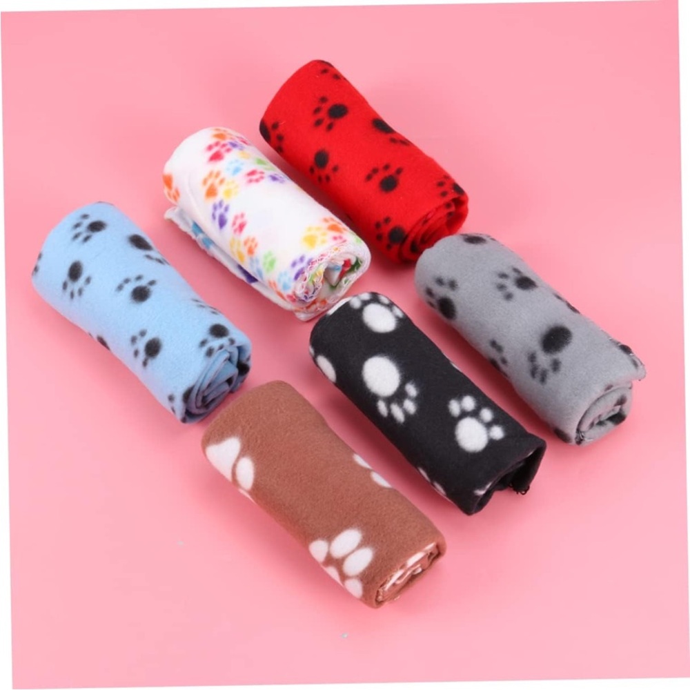 New 6 pack double sided Colorful Paw Print Fleece pet Blankets for bed carriers